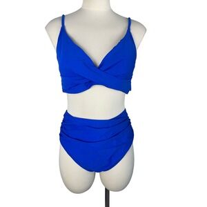 ZAFUL Royal Blue Twist Front High Waisted Bikini Set XL NWT Cobalt Swim
